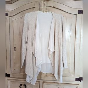 Pebble and Stone Lightweight Layered Chiffon Cardigan Oatmeal Cream White XL